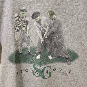 Vintage Three Stooges Golf Logotel 1997 Gray Short Sleeve T Shirt Golfing SZ XL